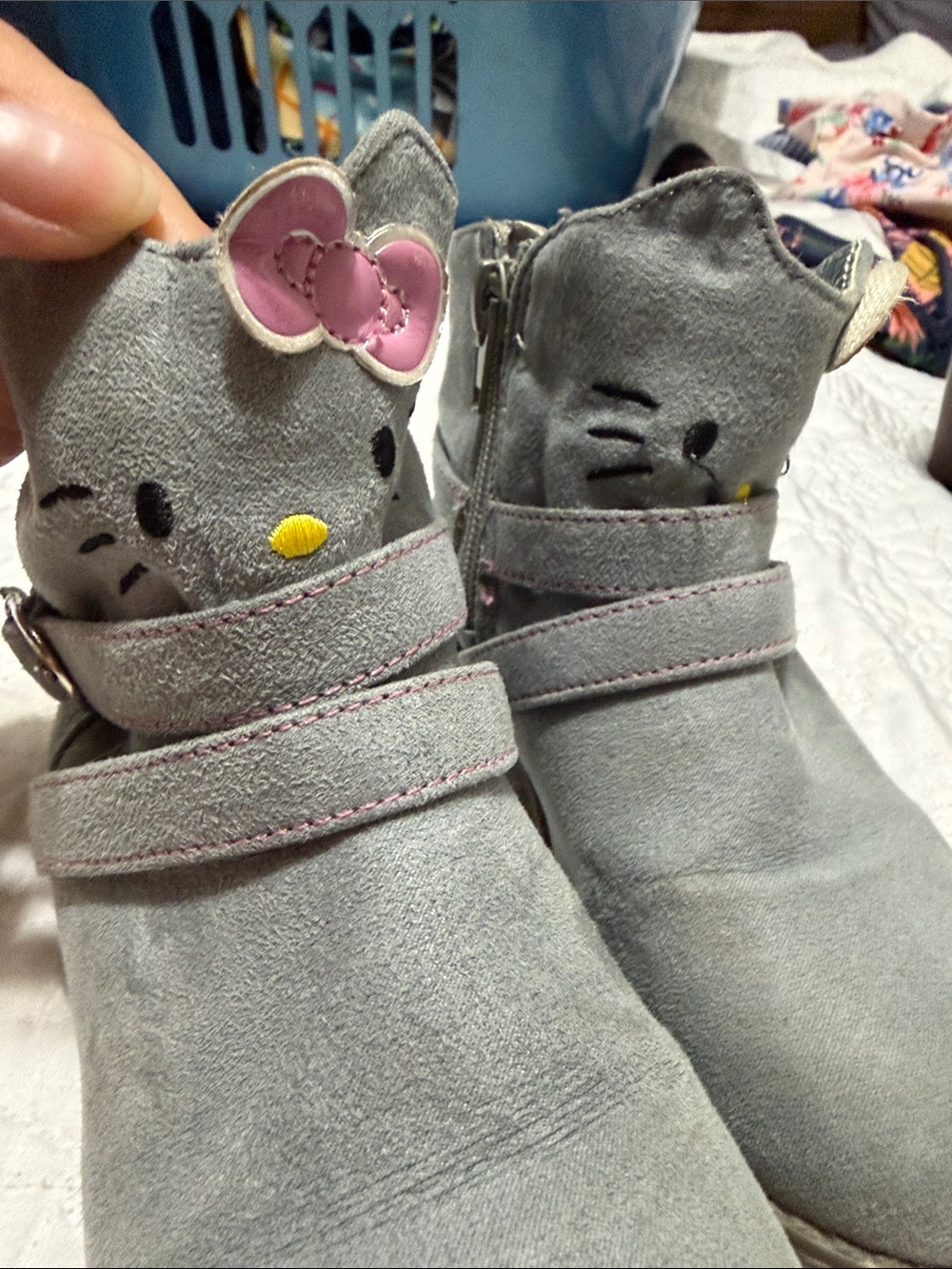 Hello Kitty Grey Kids Ankle Boots with Pink Bow Accent